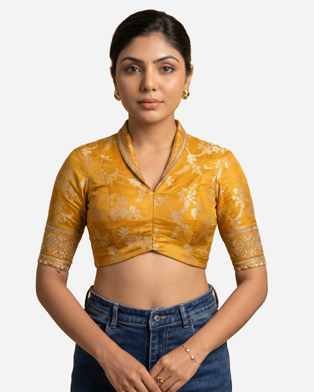 Straight Dart Blouse Farma - Shawl Collar - Elbow Sleeve