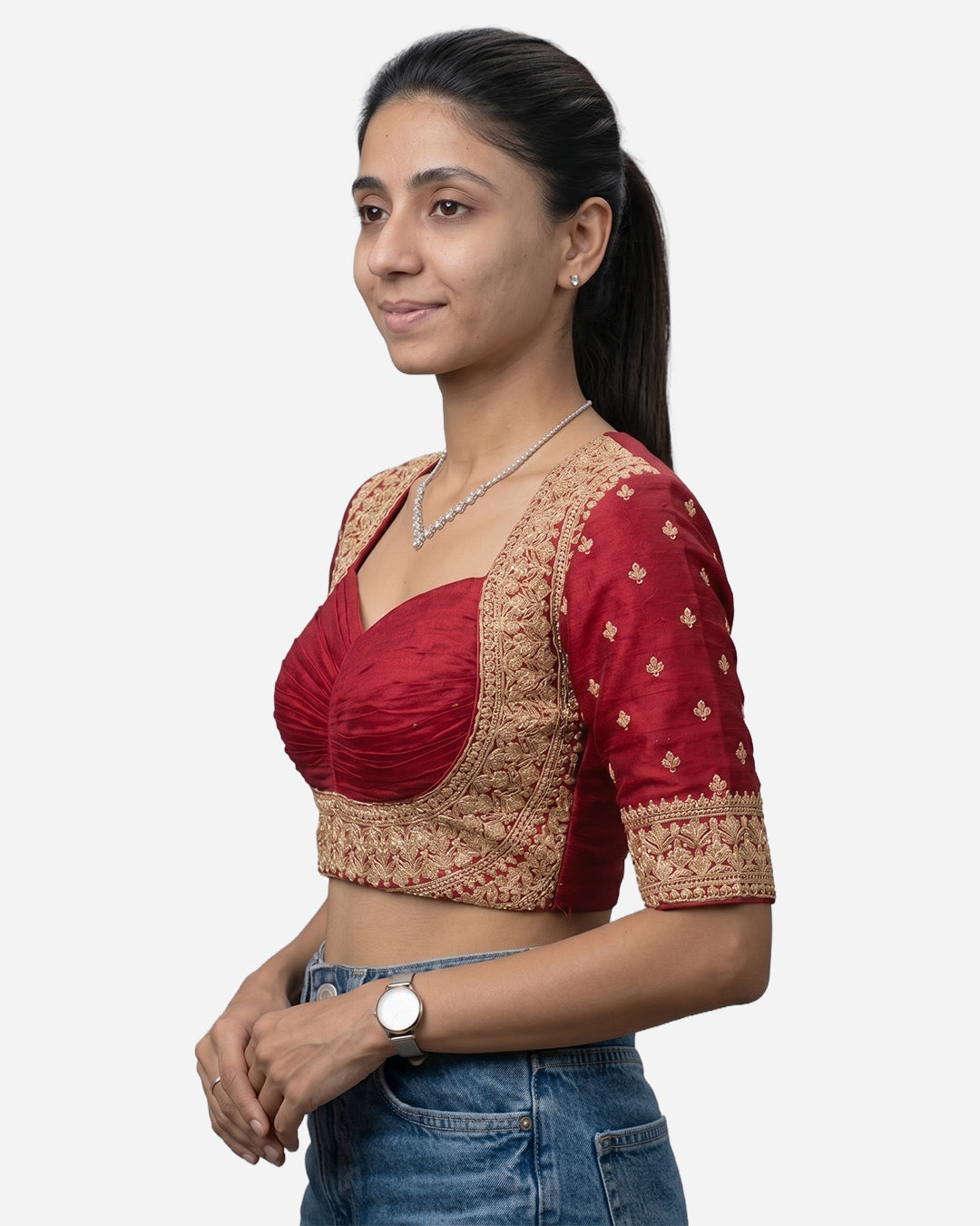 Madhubala Blouse Farma - Deep & Pack Neck - Elbow Sleeve