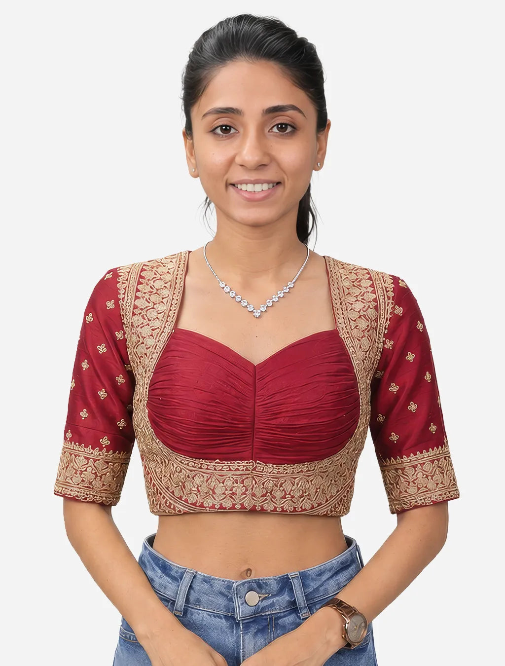 Madhubala Blouse Farma - Deep & Pack Neck - Elbow Sleeve