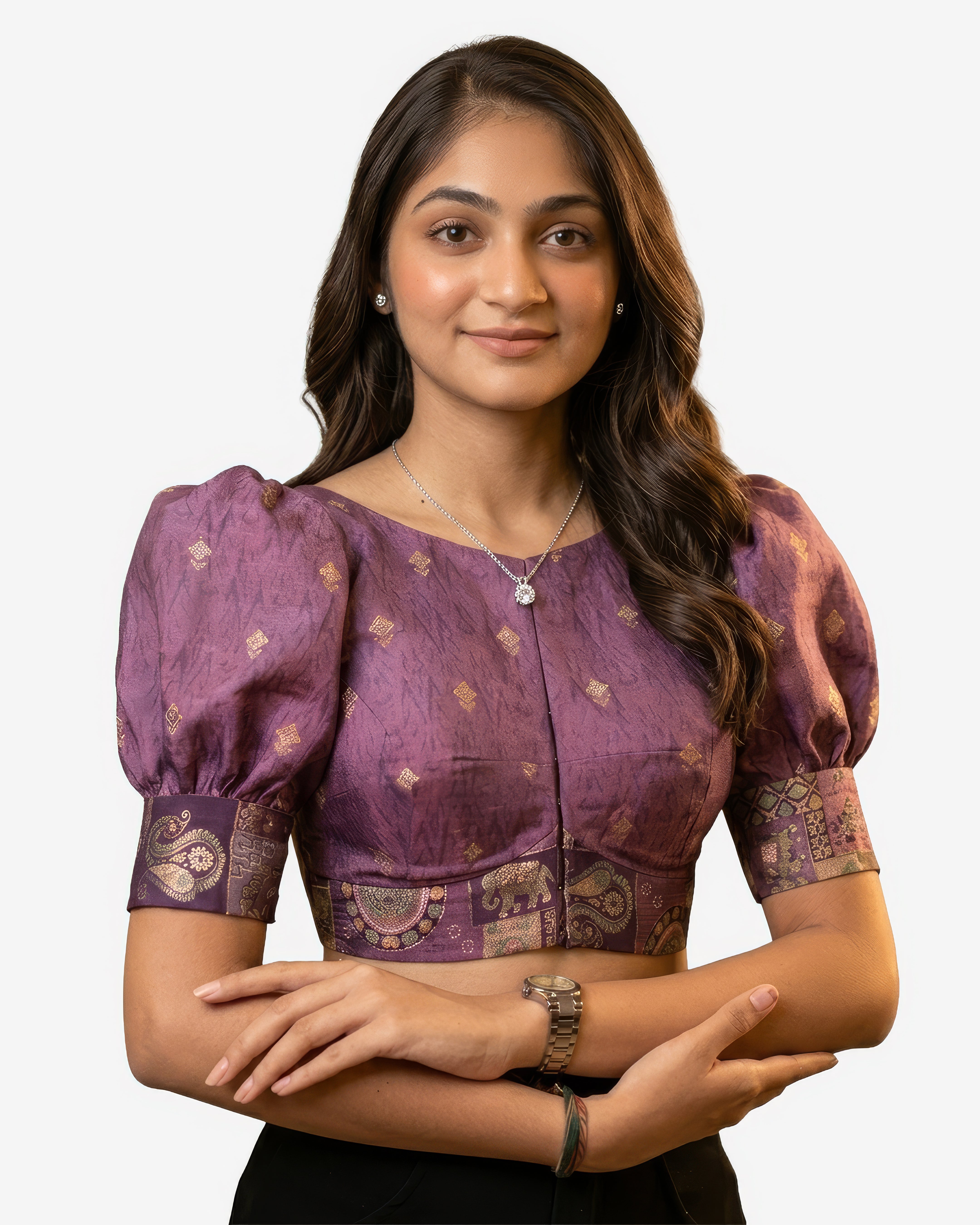 Fourtucks Blouse Farma - Boat & Deep Neck - Puff Sleeve with Belt