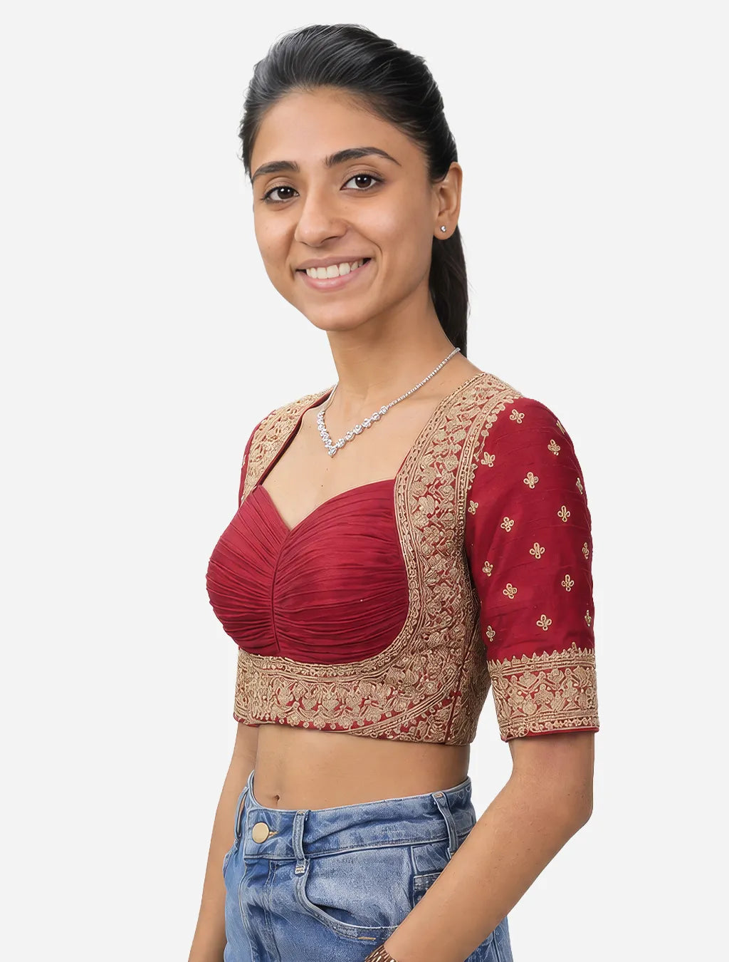 Madhubala Blouse Farma - Deep & Pack Neck - Elbow Sleeve