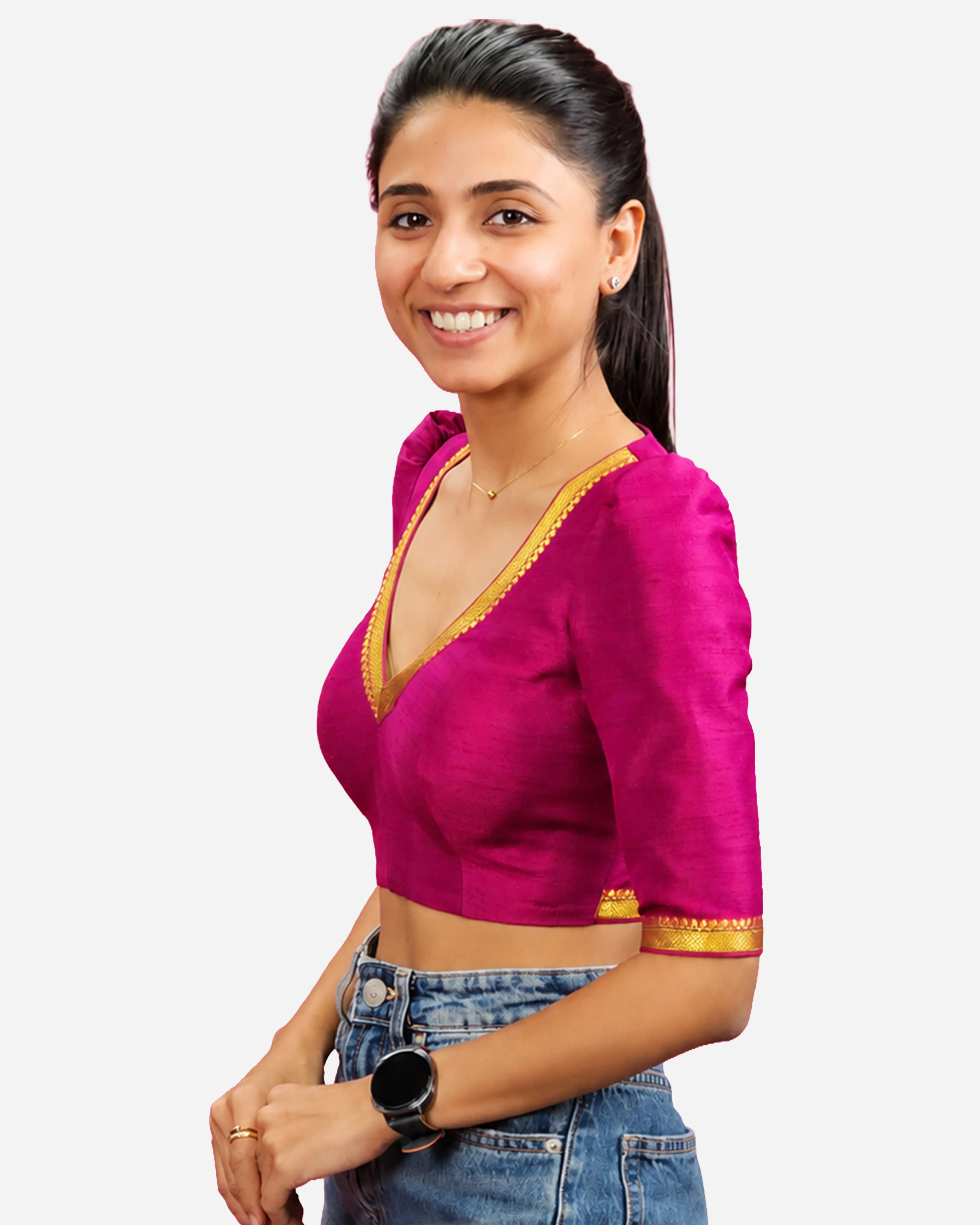 Straight Dart Blouse Farma - Deep & Pack Neck - Puff Sleeve