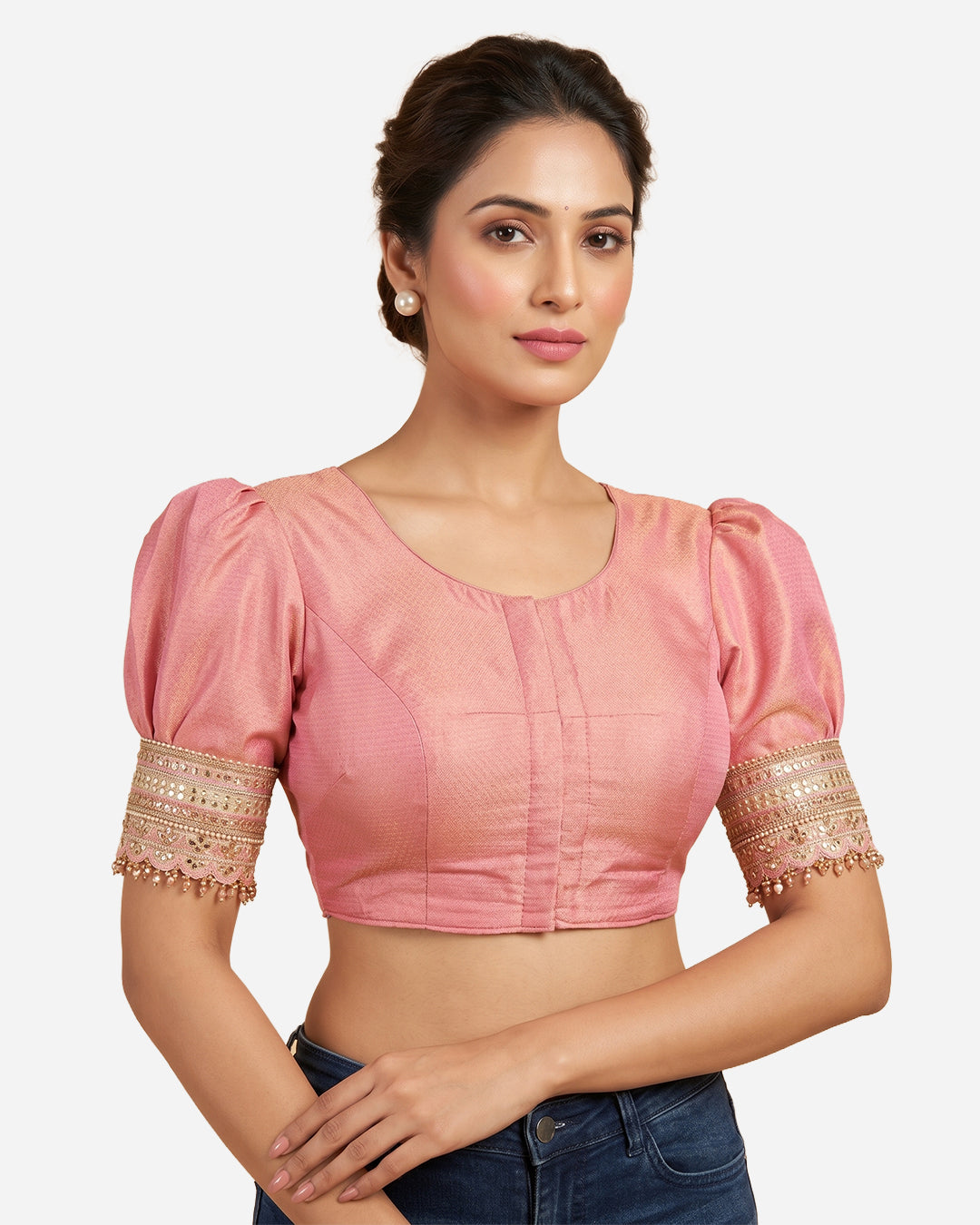 Fourtucks Blouse Farma - Boat & Deep Neck - Puff Sleeve with Belt