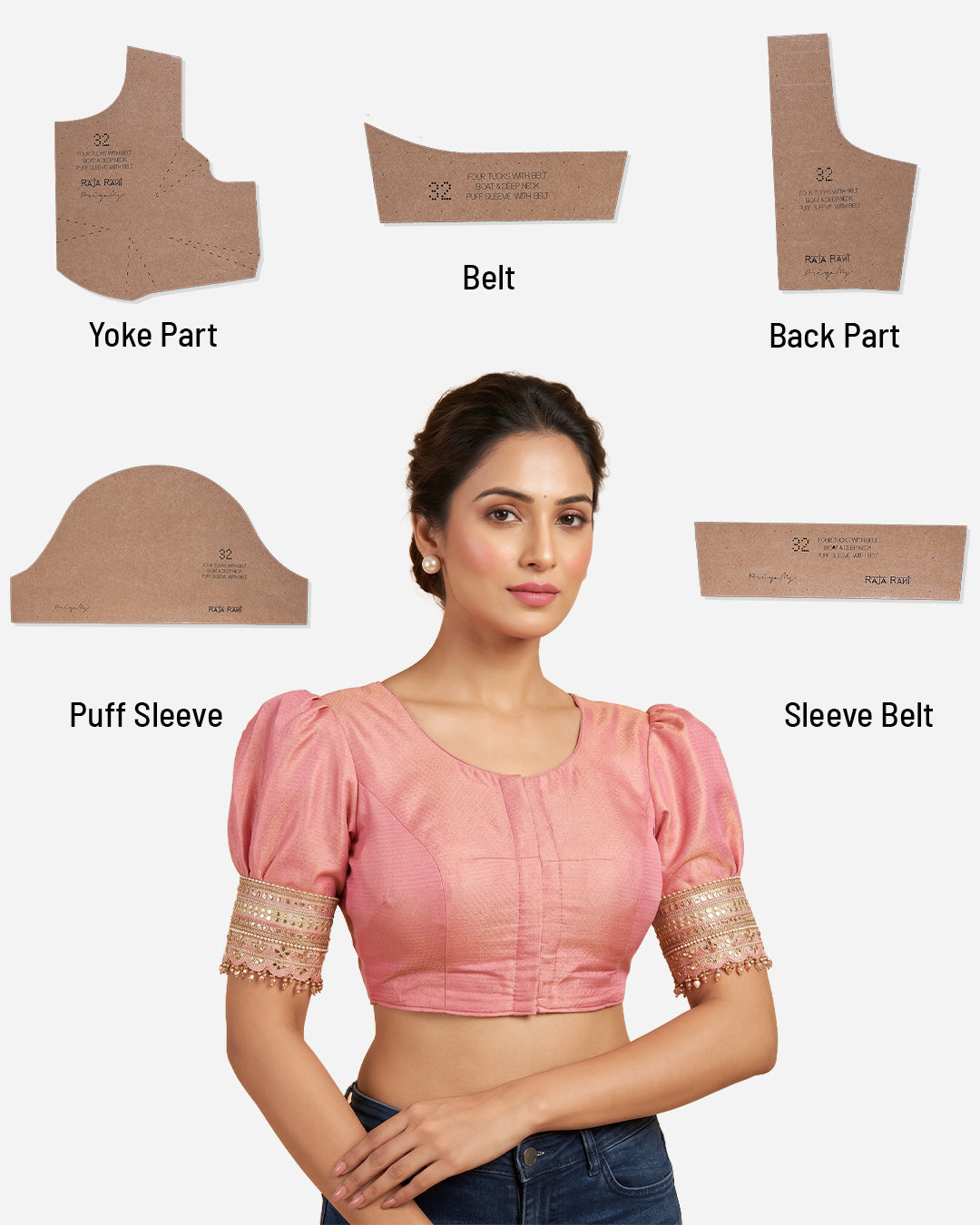 Fourtucks Blouse Farma - Boat & Deep Neck - Puff Sleeve with Belt