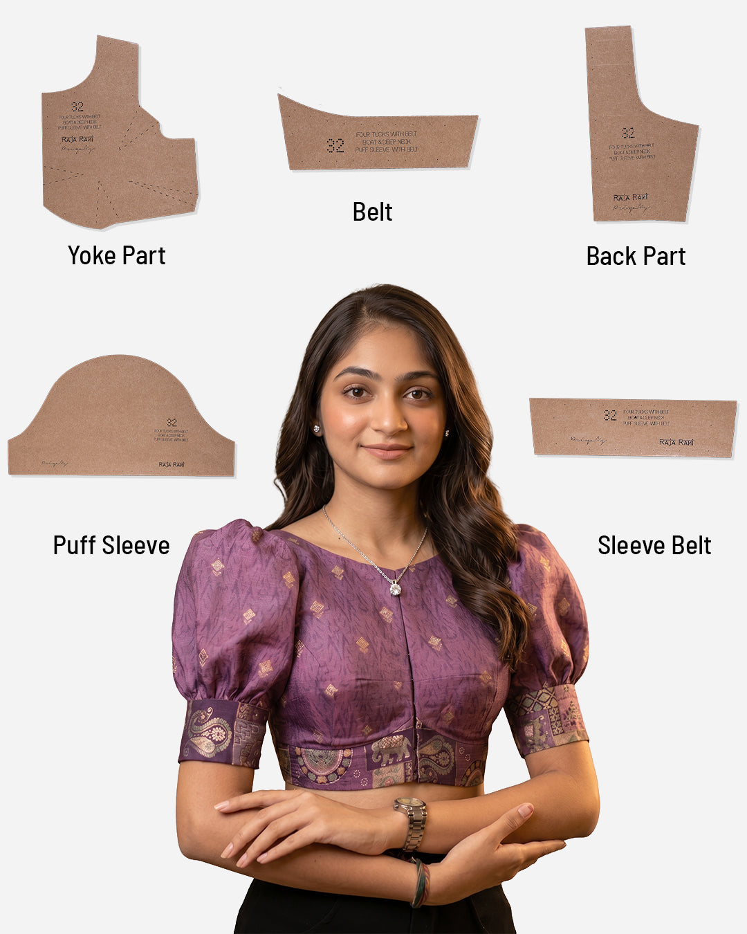 Fourtucks Blouse Farma - Boat & Deep Neck - Puff Sleeve with Belt