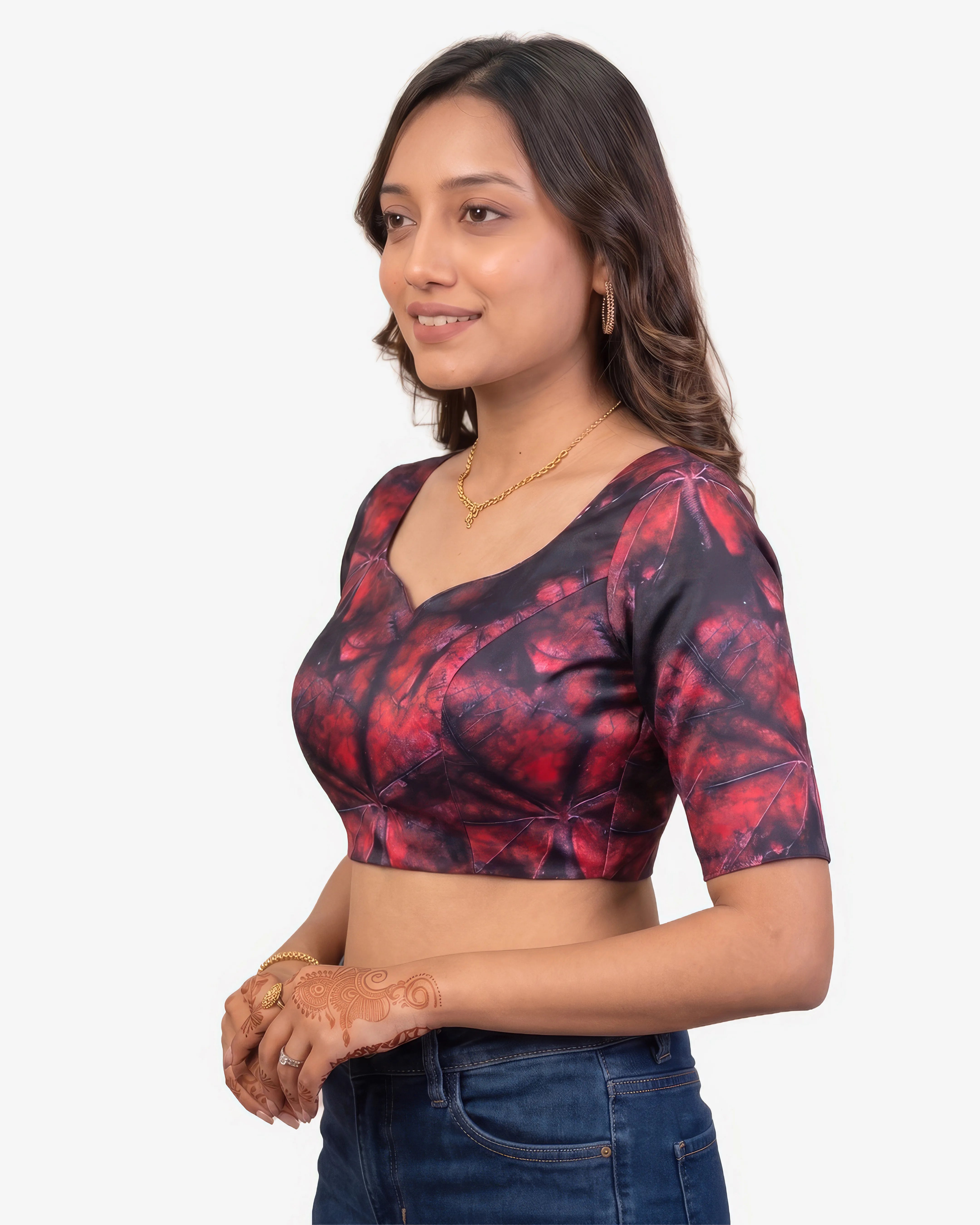 Princess Cut Blouse Farma - Both Deep Neck - Elbow Sleeve