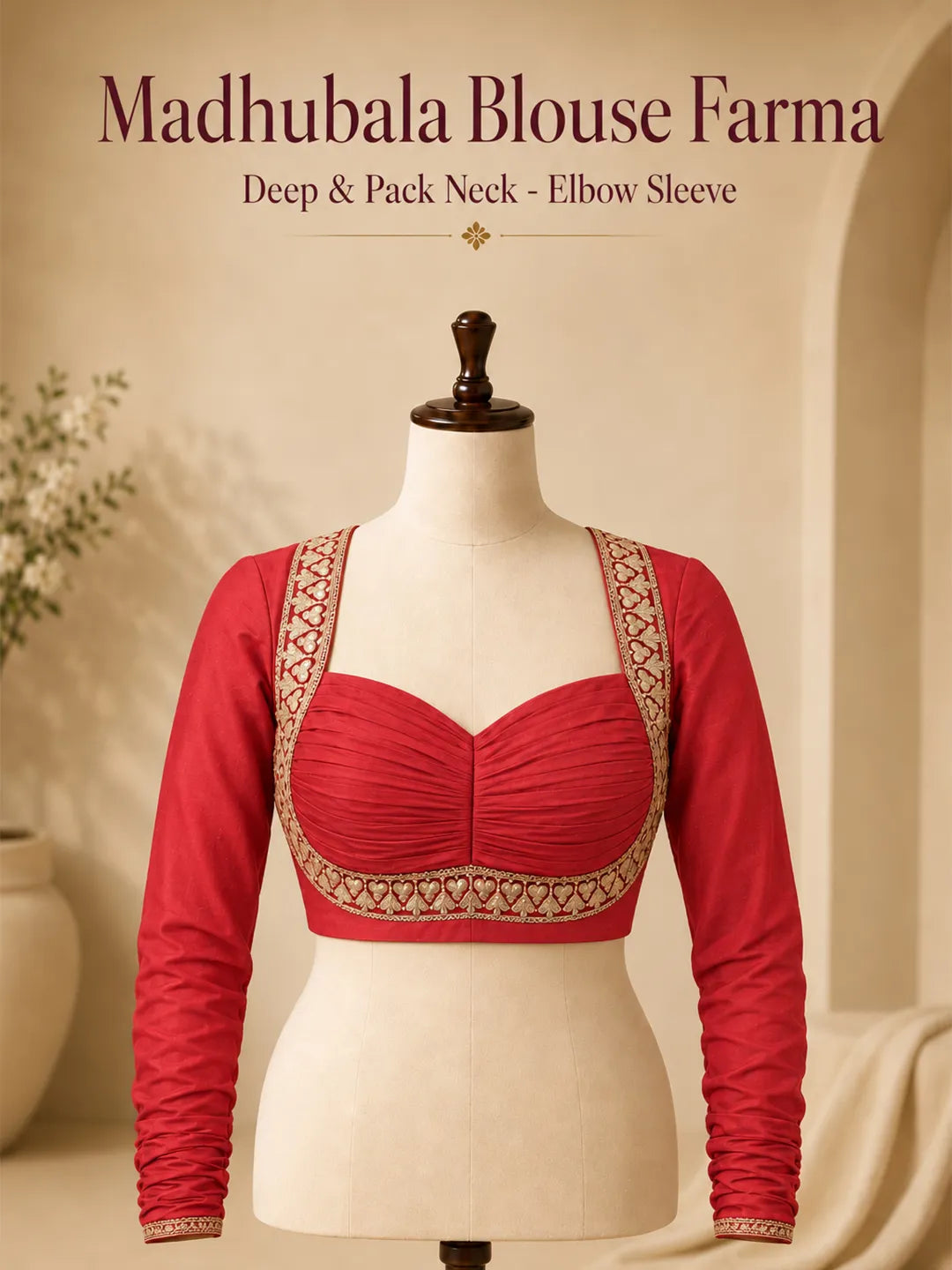 Madhubala Blouse Farma - Deep & Pack Neck - Elbow Sleeve
