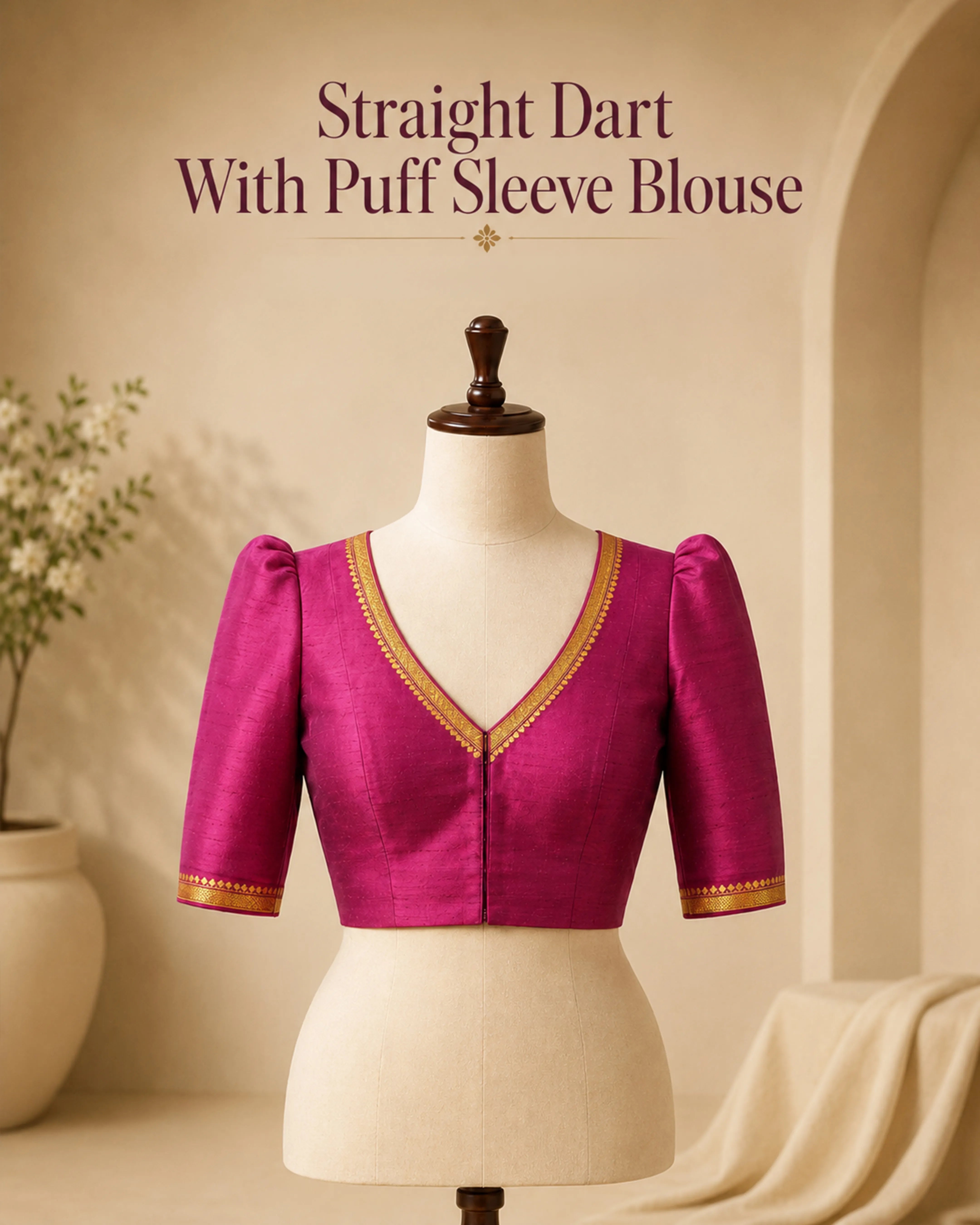 Straight Dart Blouse Farma - Deep & Pack Neck - Puff Sleeve