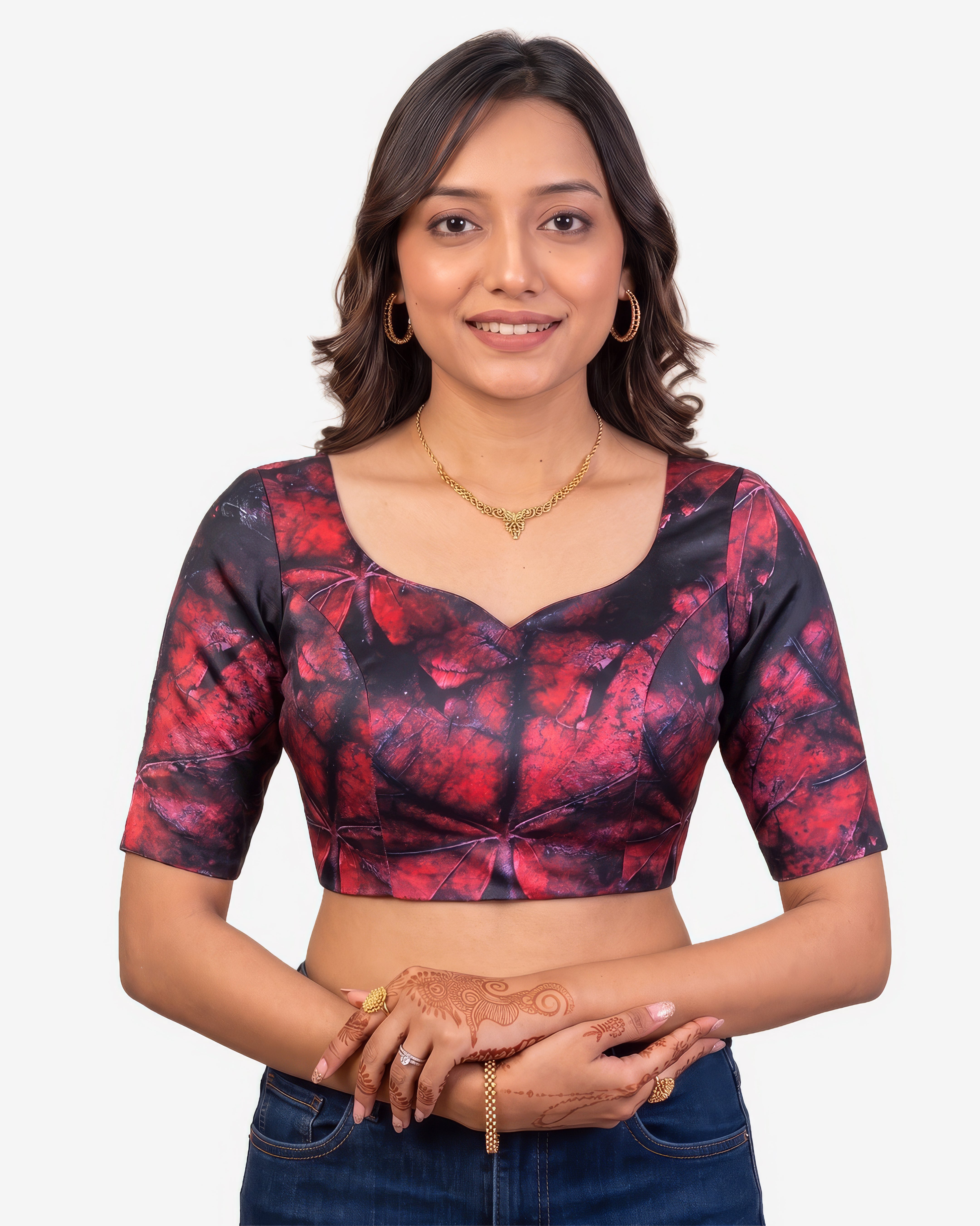 Princess Cut Blouse Farma - Both Deep Neck - Elbow Sleeve