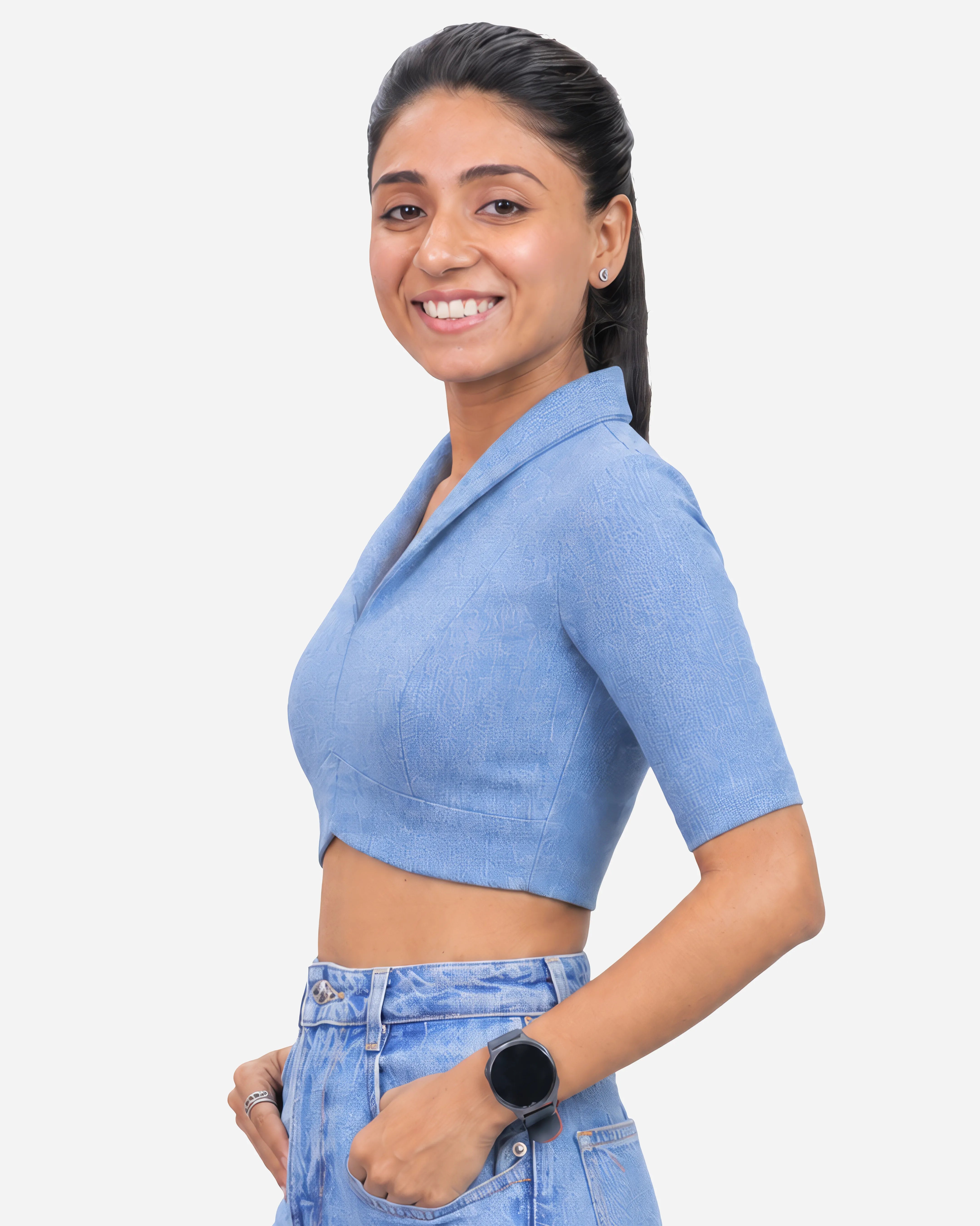 Straight Dart Blouse Farma - Shawl Collar - Elbow Sleeve