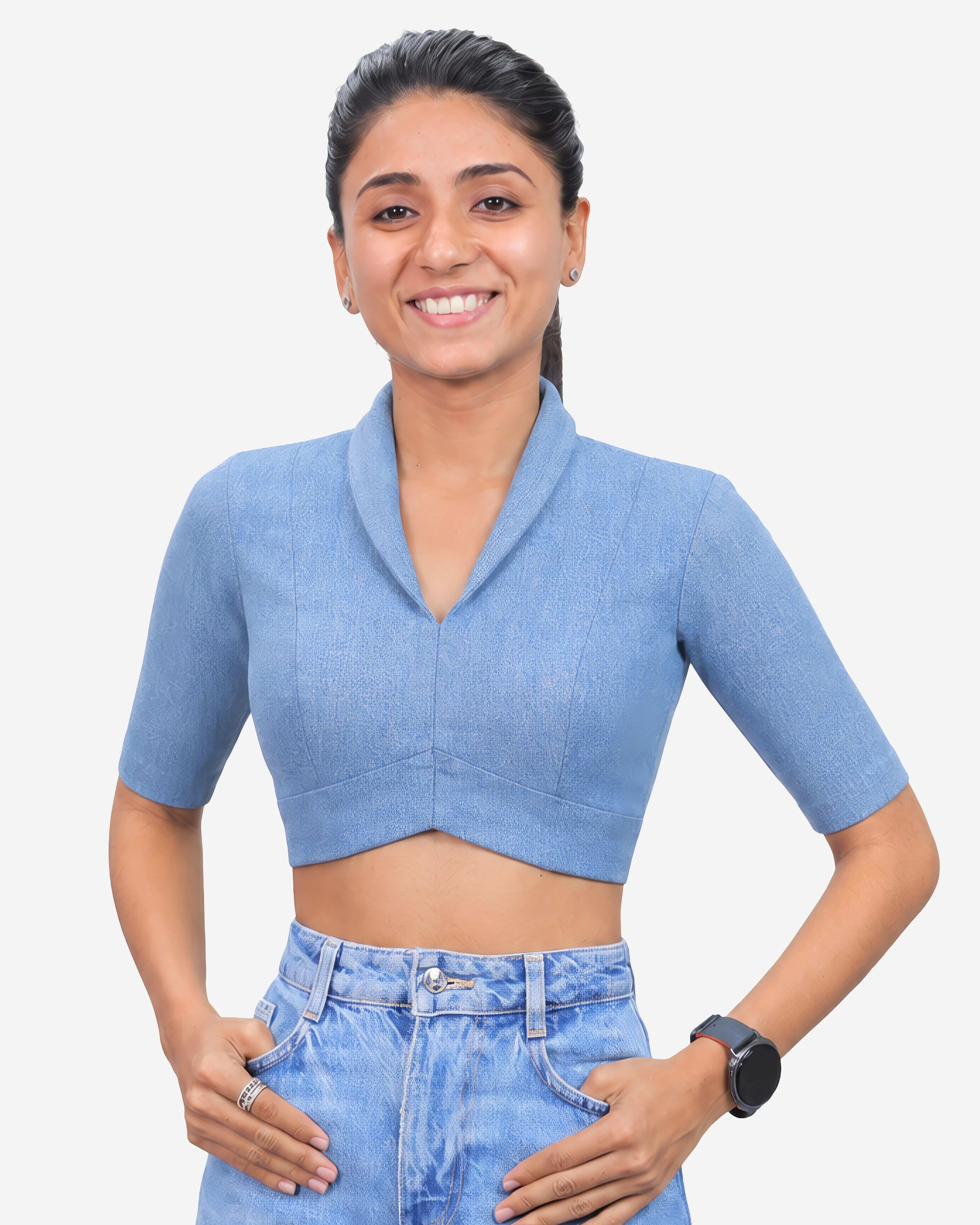 Straight Dart Blouse Farma - Shawl Collar - Elbow Sleeve
