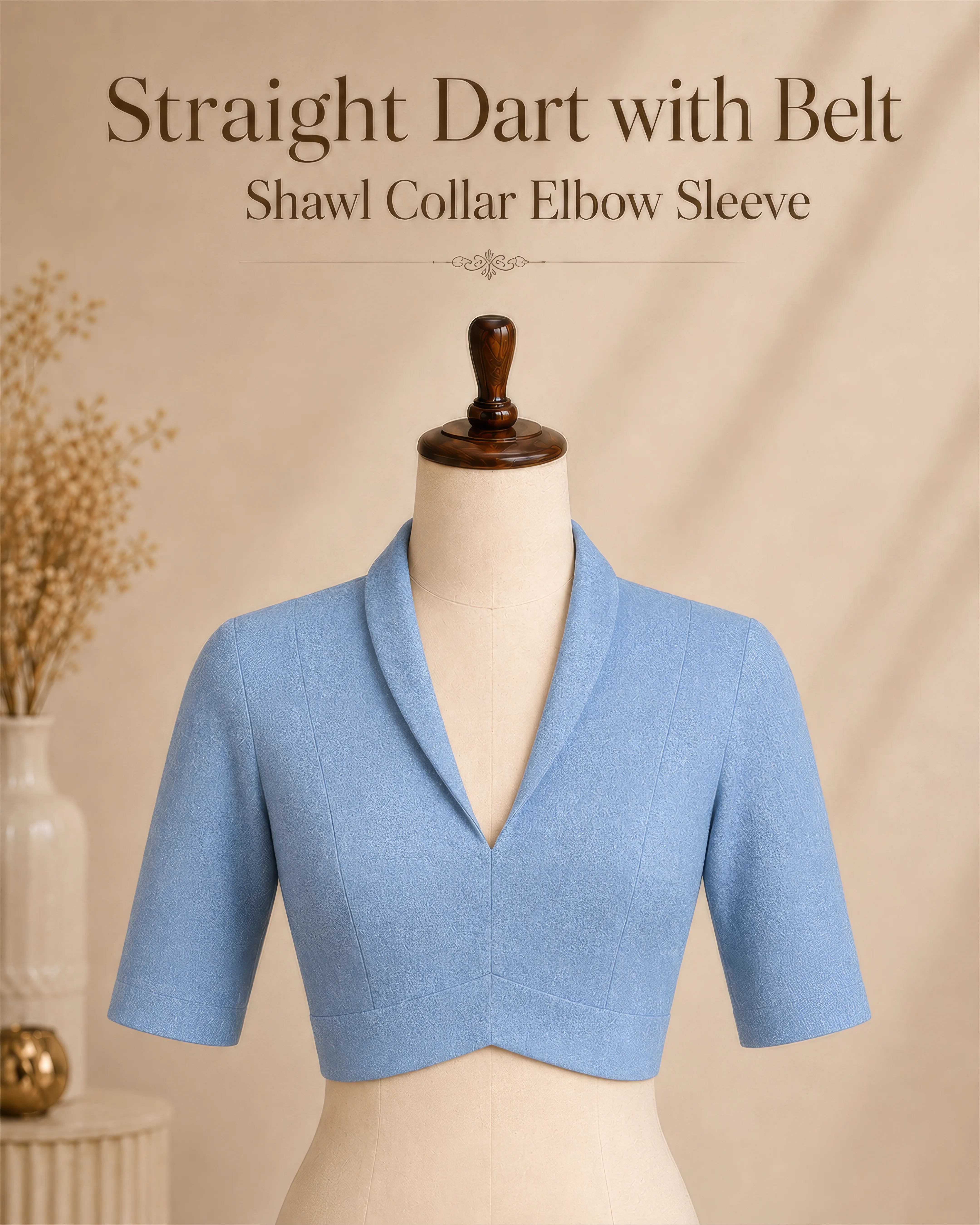 Straight Dart Blouse Farma - Shawl Collar - Elbow Sleeve