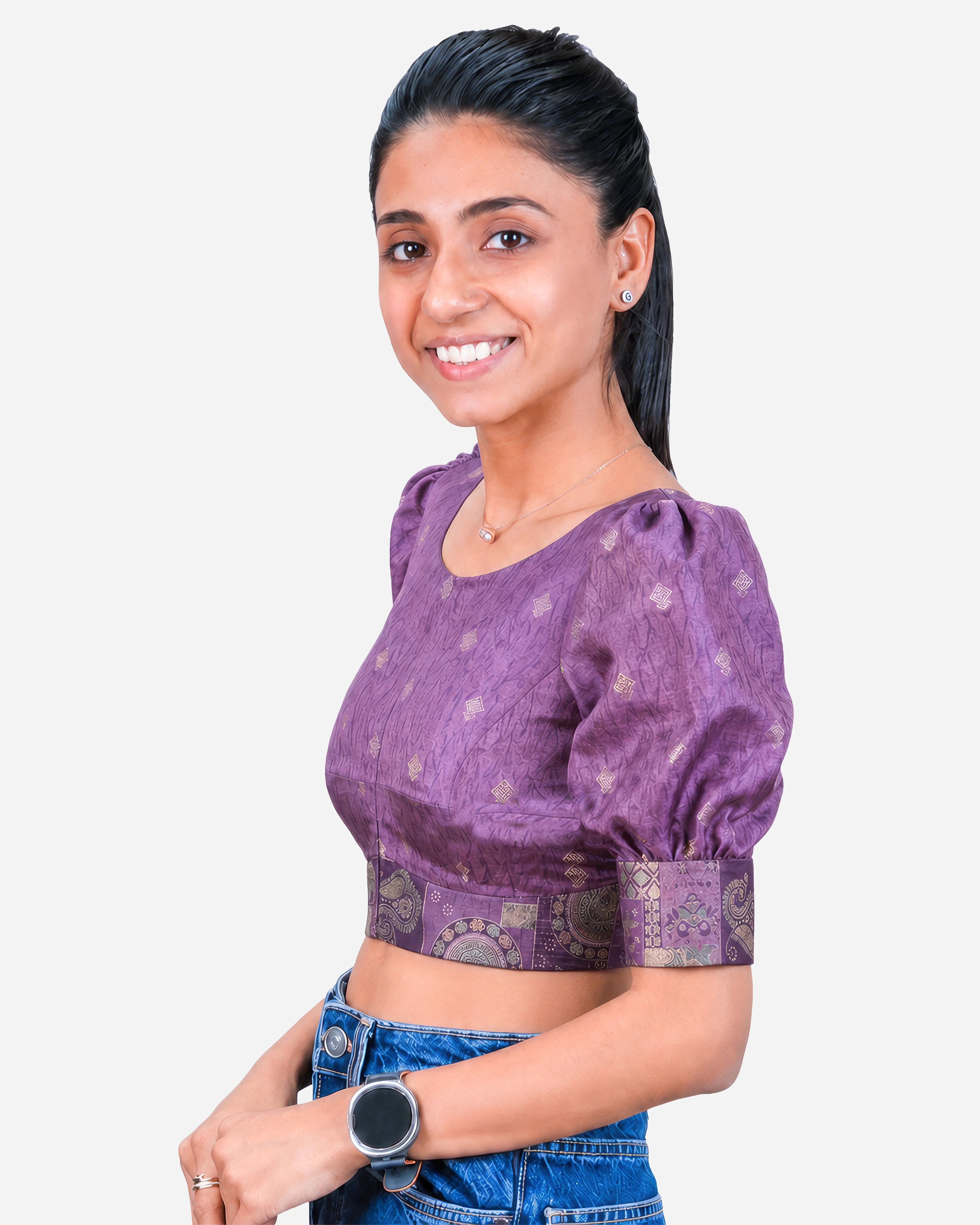 Fourtucks Blouse Farma - Boat & Deep Neck - Puff Sleeve with Belt
