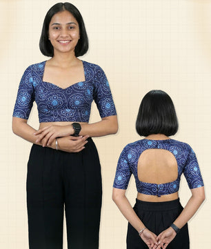 Madhubala Blouse - Deep & Pack Neck - Elbow Sleeve (Sizes 30 to 50)