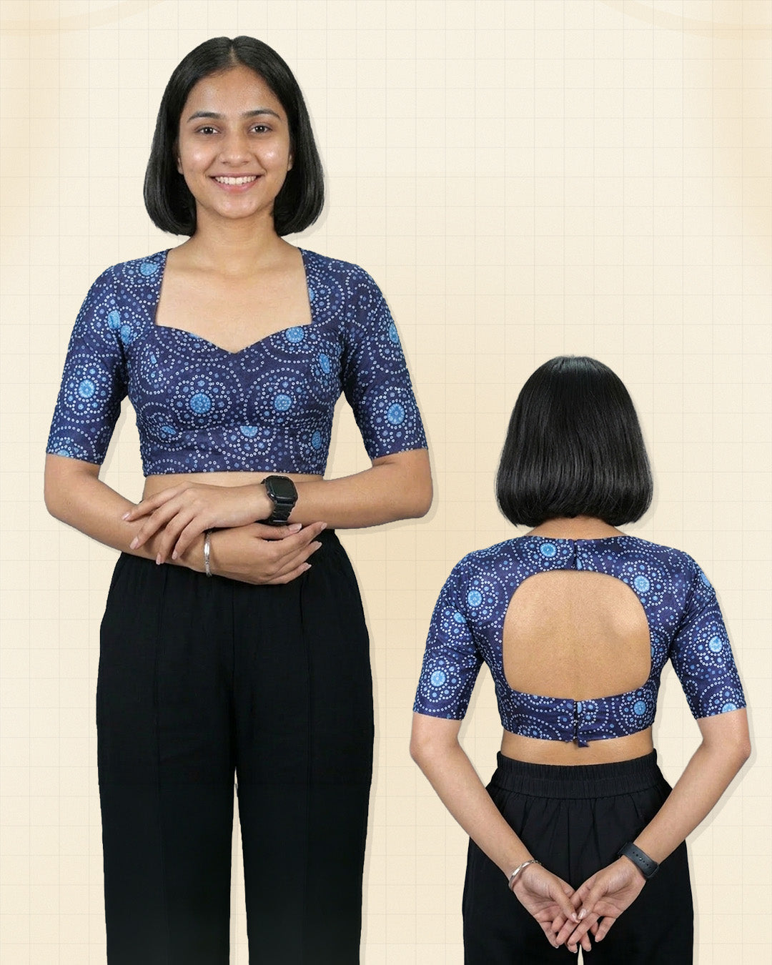 Madhubala Blouse - Deep & Pack Neck - Elbow Sleeve (Sizes 30 to 50)