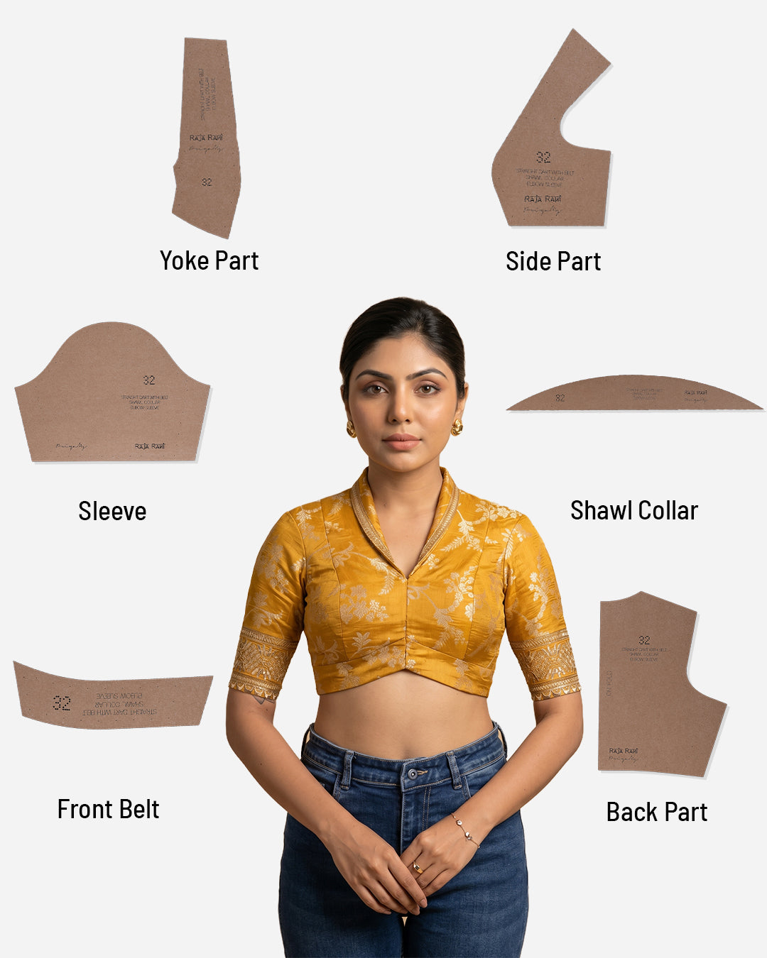 Straight Dart Blouse Farma - Shawl Collar - Elbow Sleeve