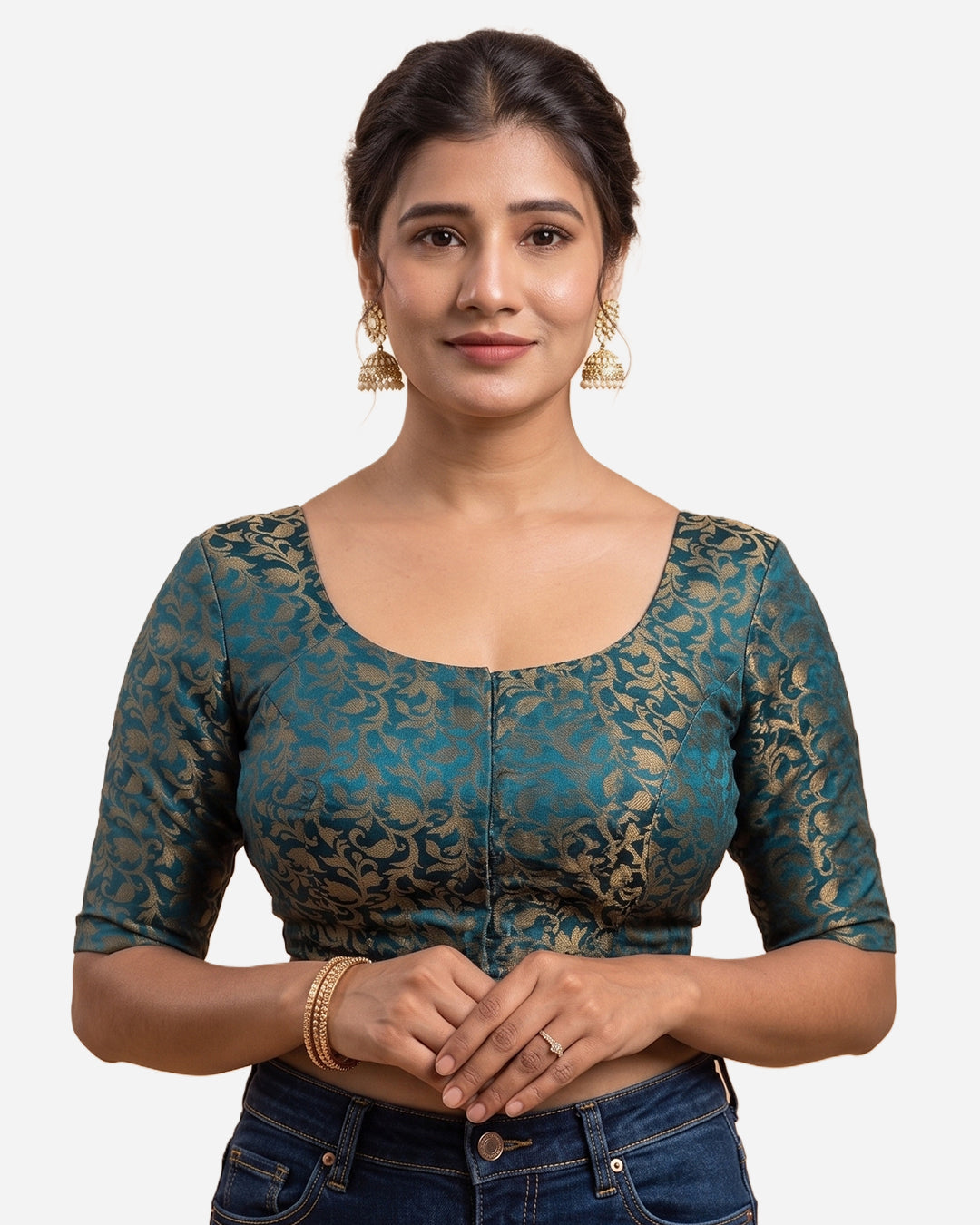 Katori Blouse Farma  - Both Deep Neck - Elbow Sleeve