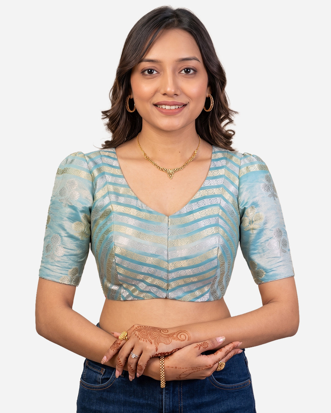 Straight Dart Blouse Farma  - Deep & Pack Neck - Puff Sleeve