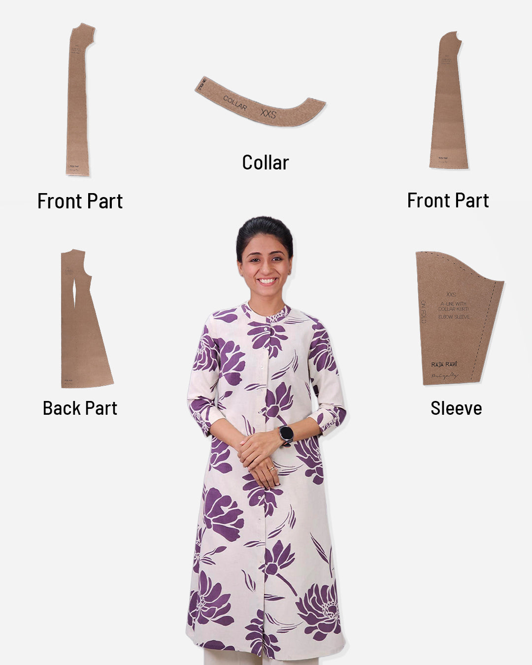 Princess Cut Kurti Farma - A-Line with Collar - 3/4th Sleeve