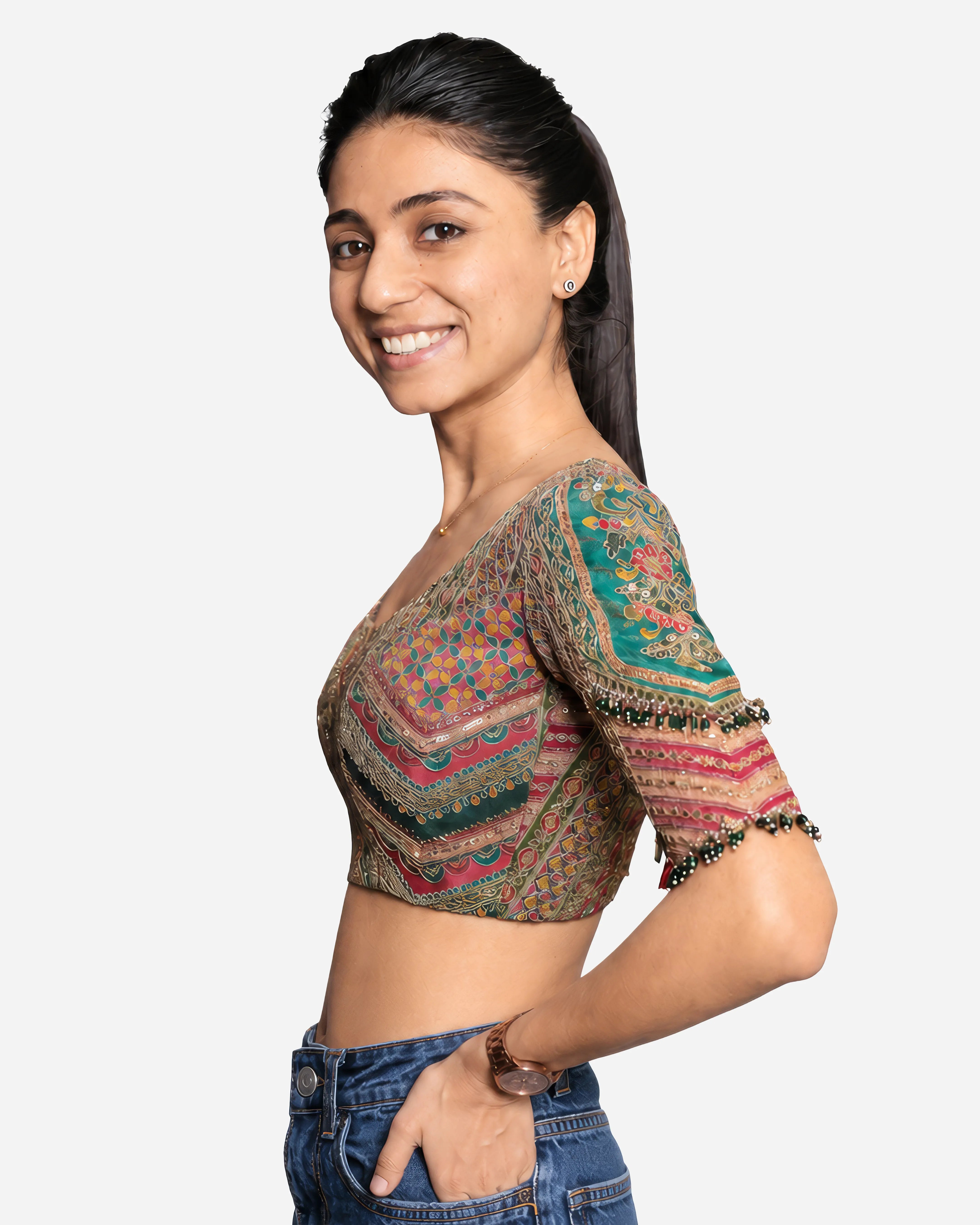 Princess Cut Blouse Farma - Both Deep Neck - Elbow Sleeve