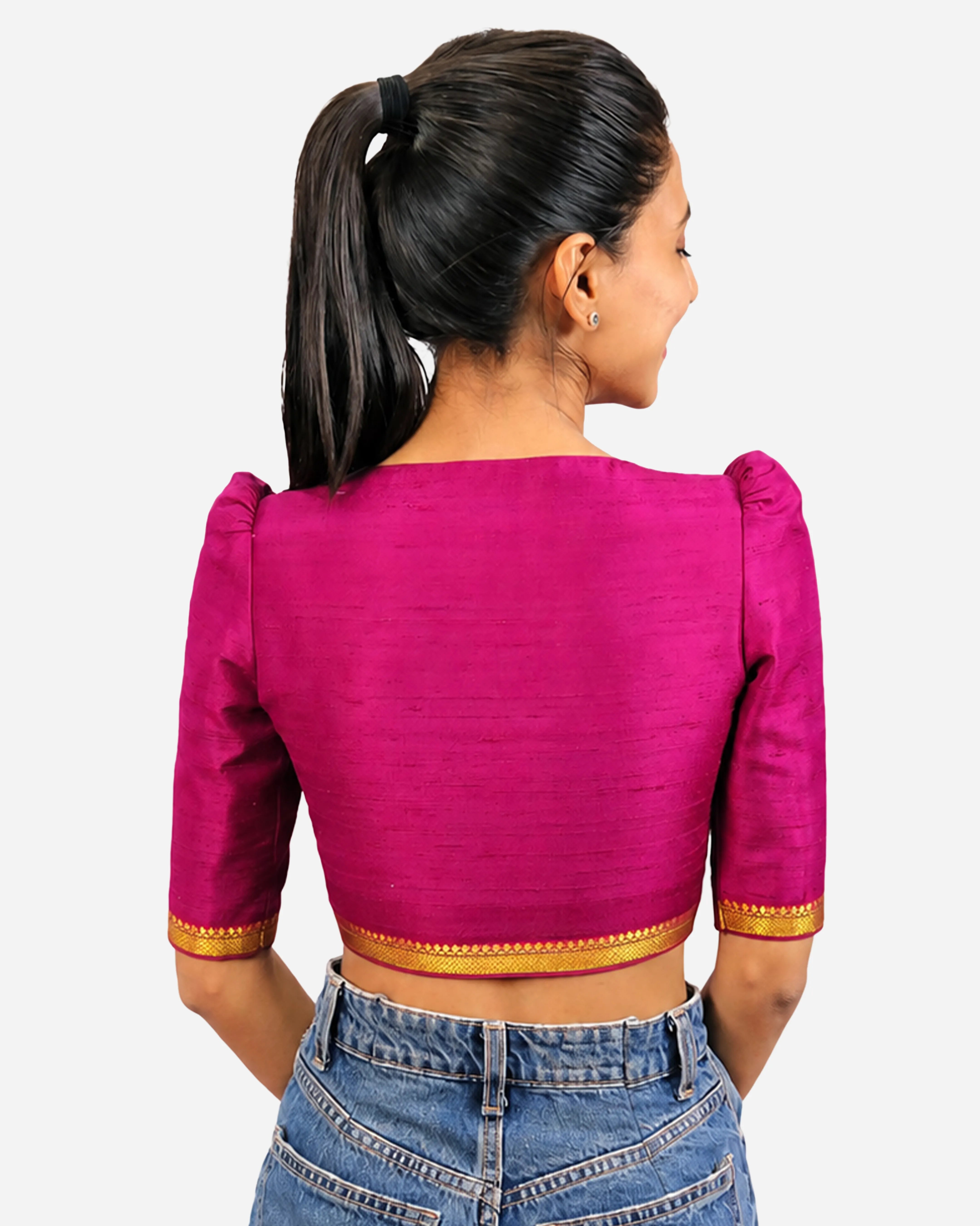 Straight Dart Blouse Farma  - Deep & Pack Neck - Puff Sleeve