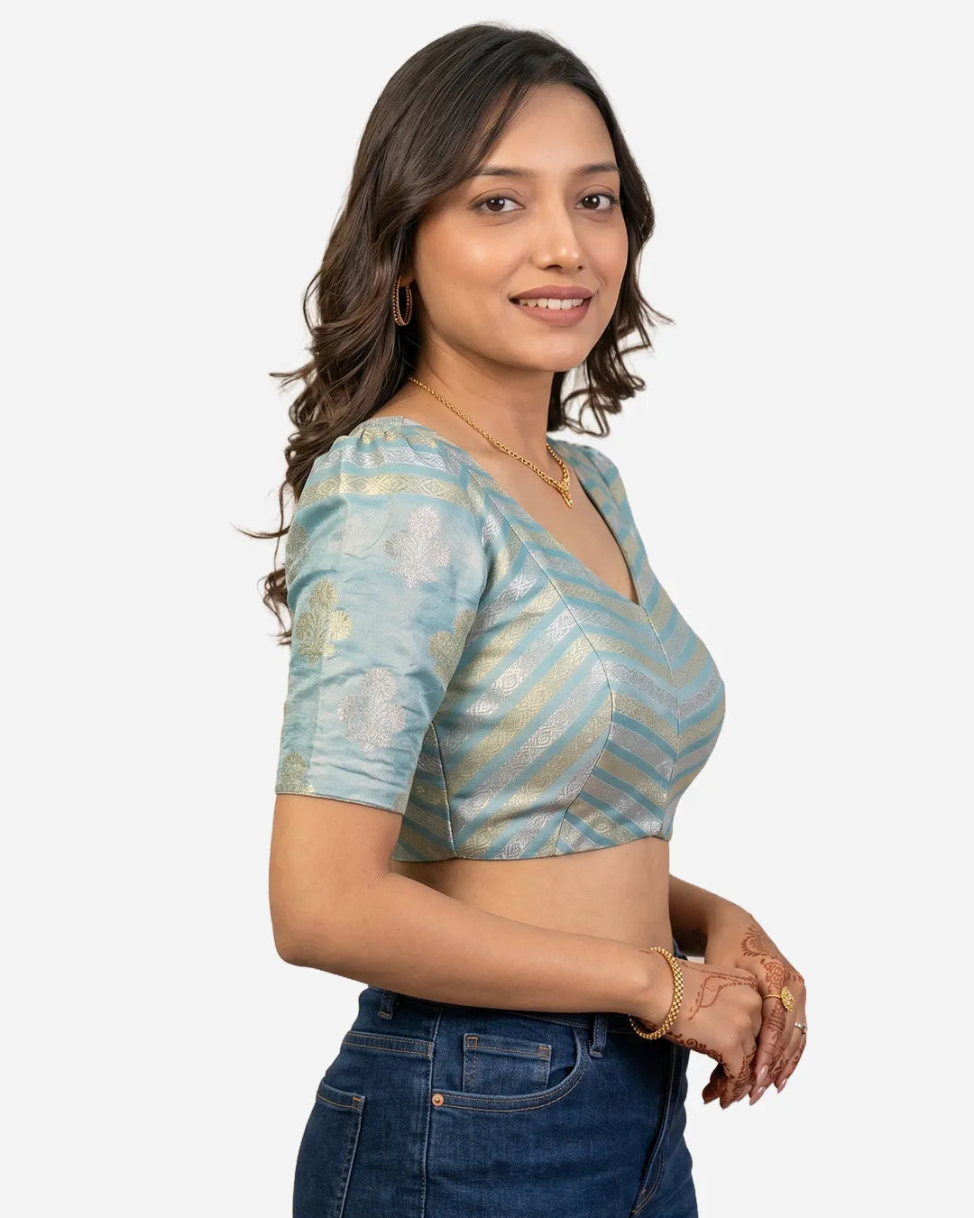 Straight Dart Blouse Farma  - Deep & Pack Neck - Puff Sleeve