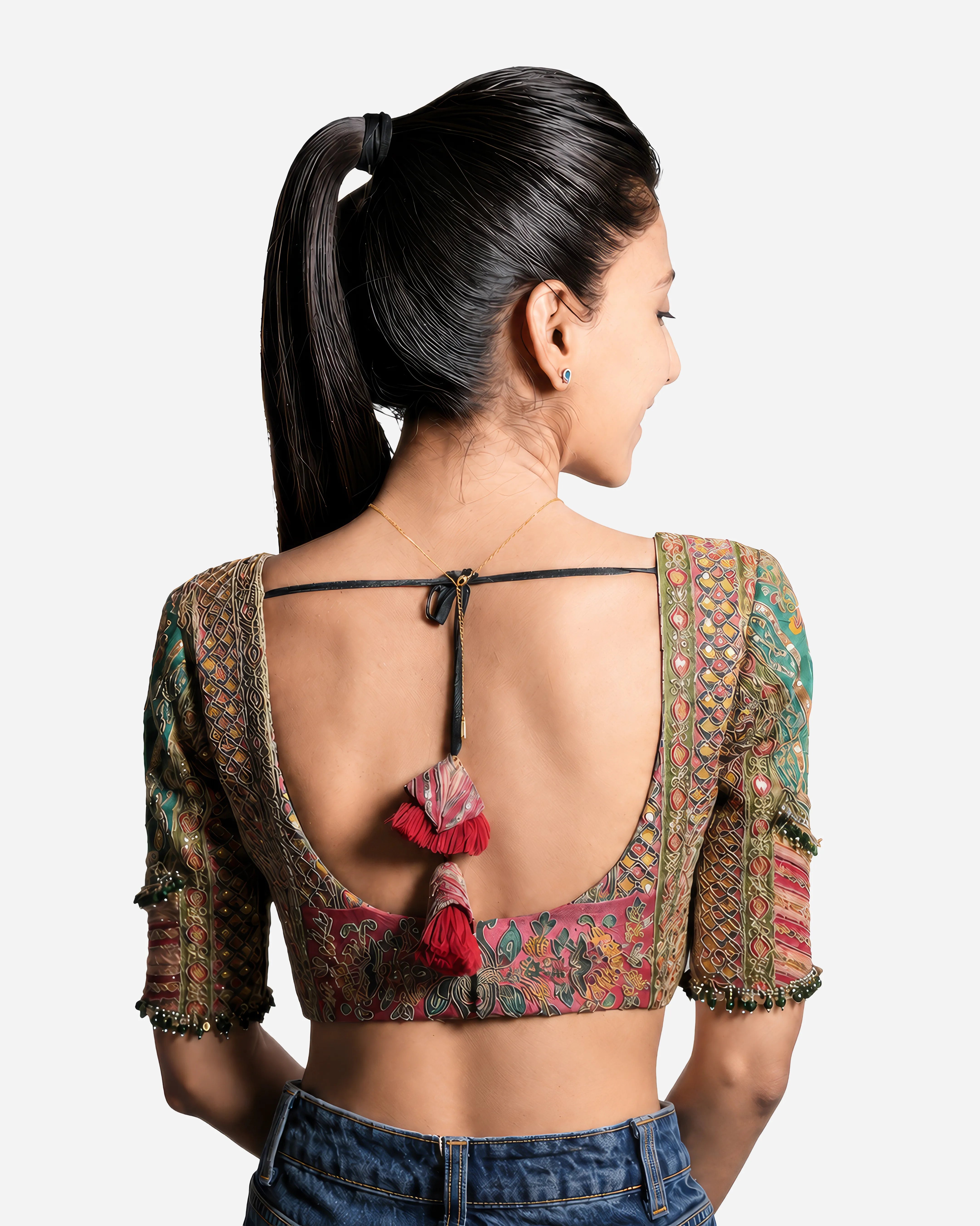 Princess Cut Blouse Farma - Both Deep Neck - Elbow Sleeve