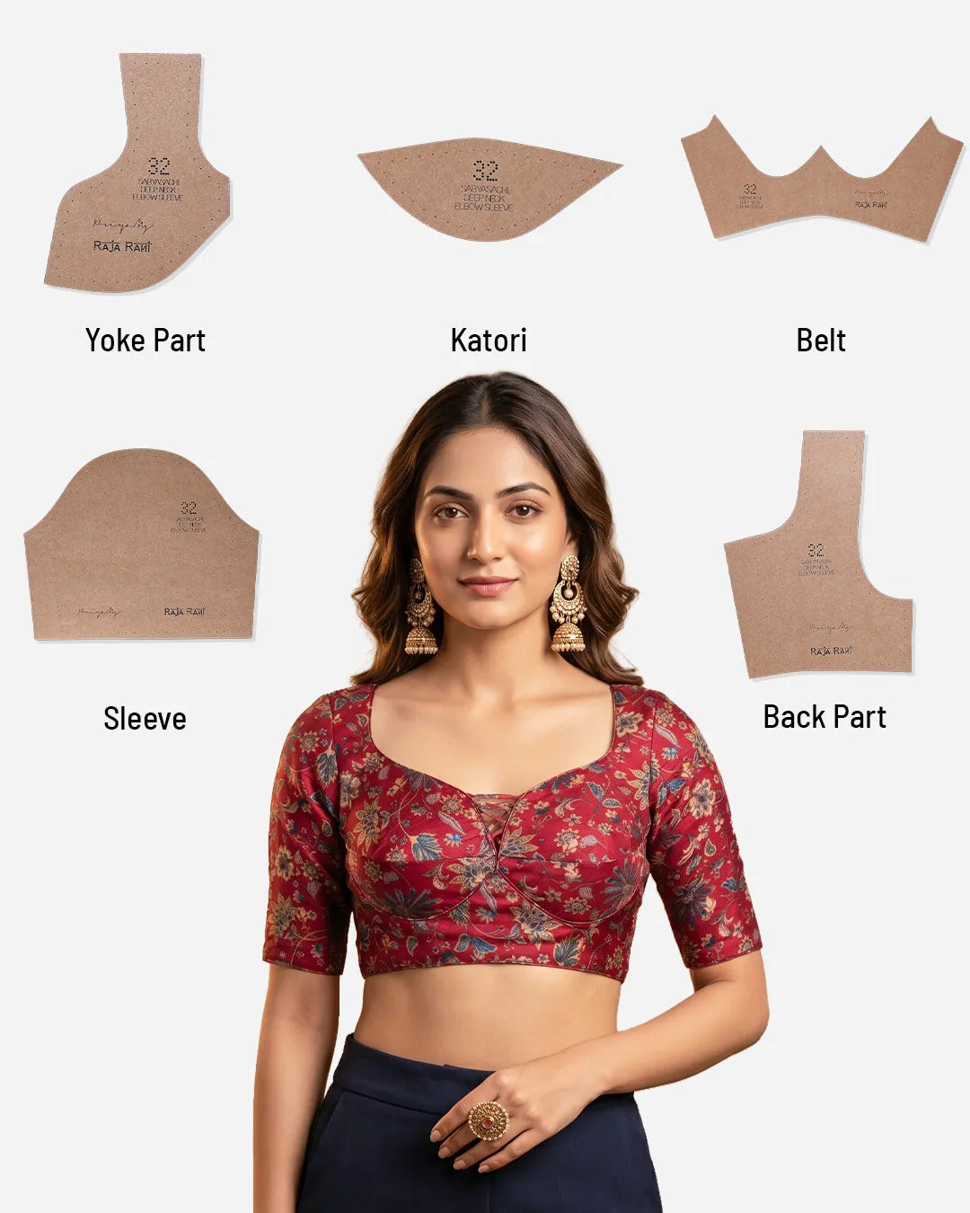 Heritage Blouse Farma  - Both Deep Neck - Elbow Sleeve