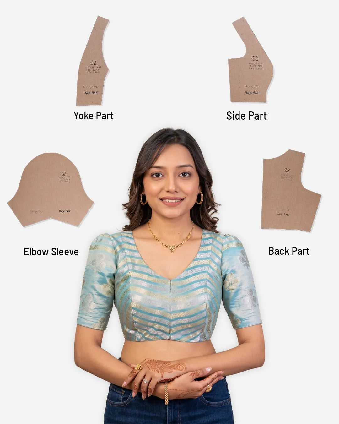 Straight Dart Blouse Farma  - Deep & Pack Neck - Puff Sleeve