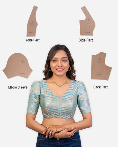 Straight Dart - Deep & Pack Neck Puff Sleeve Blouse Farma