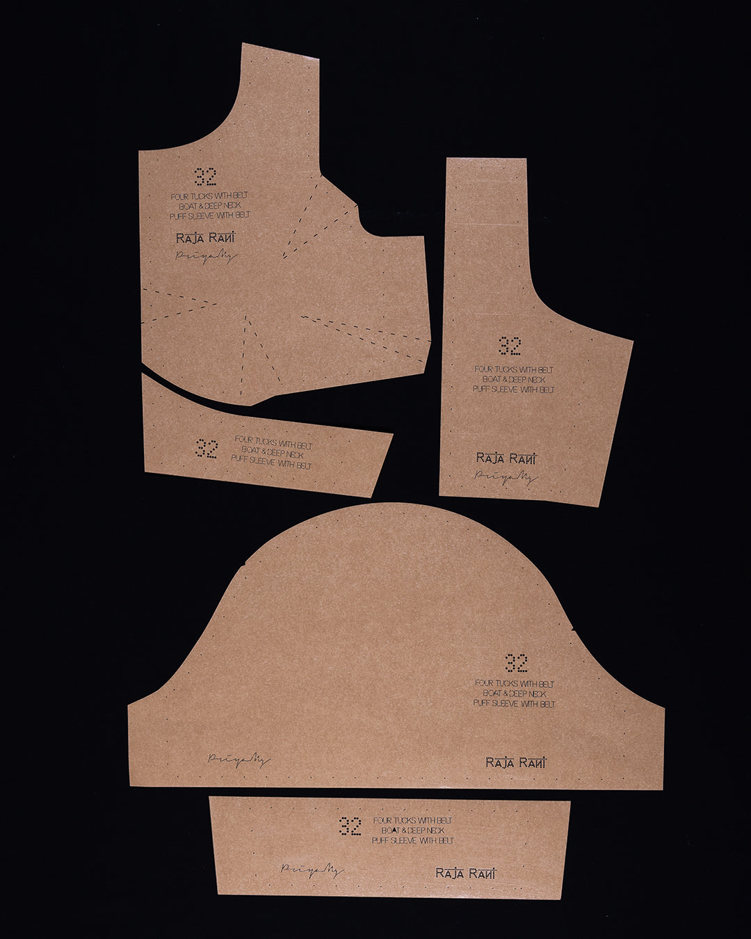 blouse pattern farma, four tucks with belt design, raja rani product, farma pattern front view