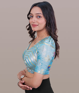 Straight Dart - Deep & Pack Neck Puff Sleeve Blouse Farma (Sizes 28-44)