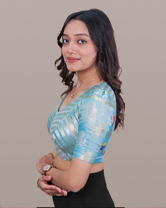 Straight Dart - Deep & Pack Neck Puff Sleeve Blouse Farma (Sizes 28-44)