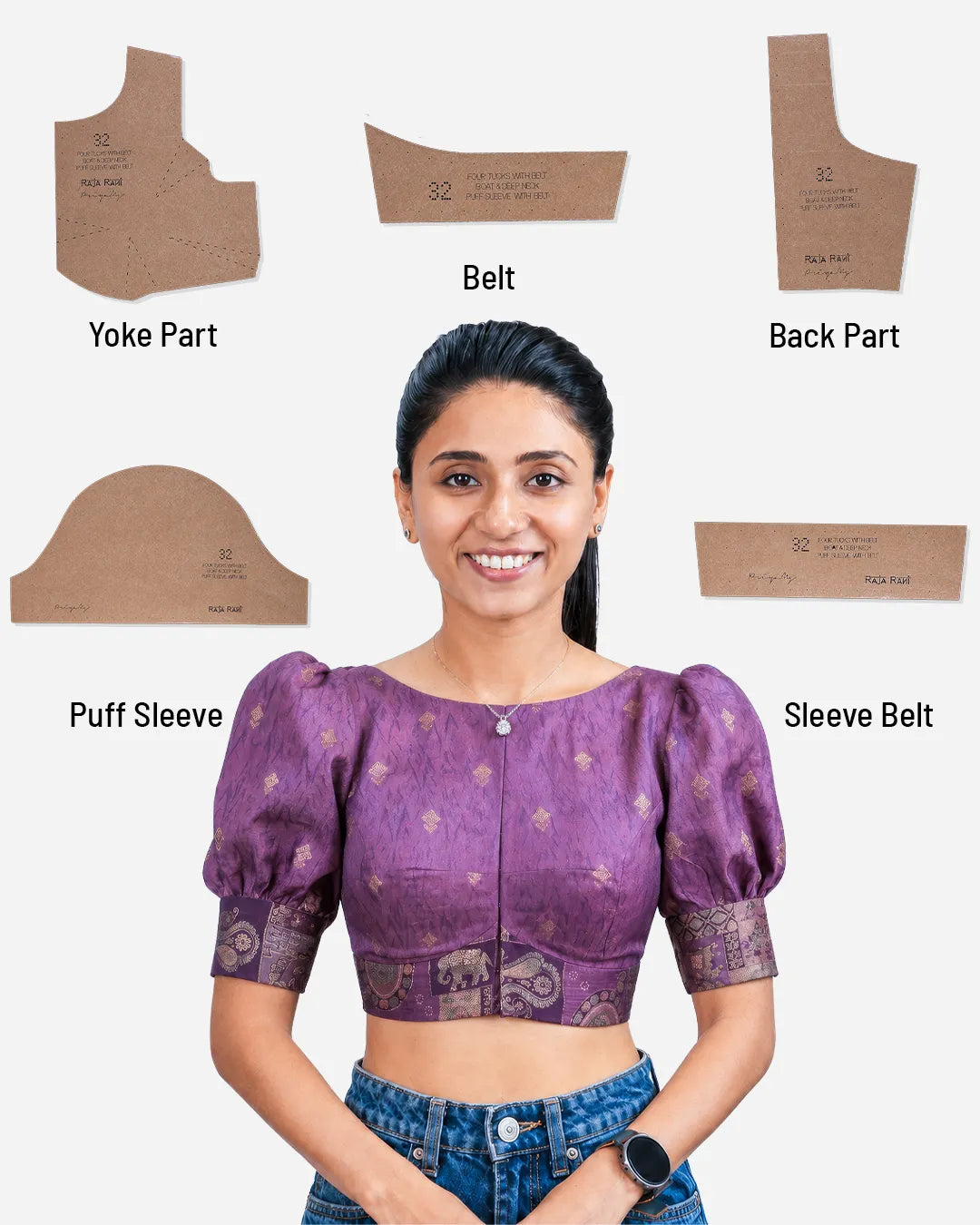 Fourtucks Blouse Farma - Boat & Deep Neck - Puff Sleeve with Belt
