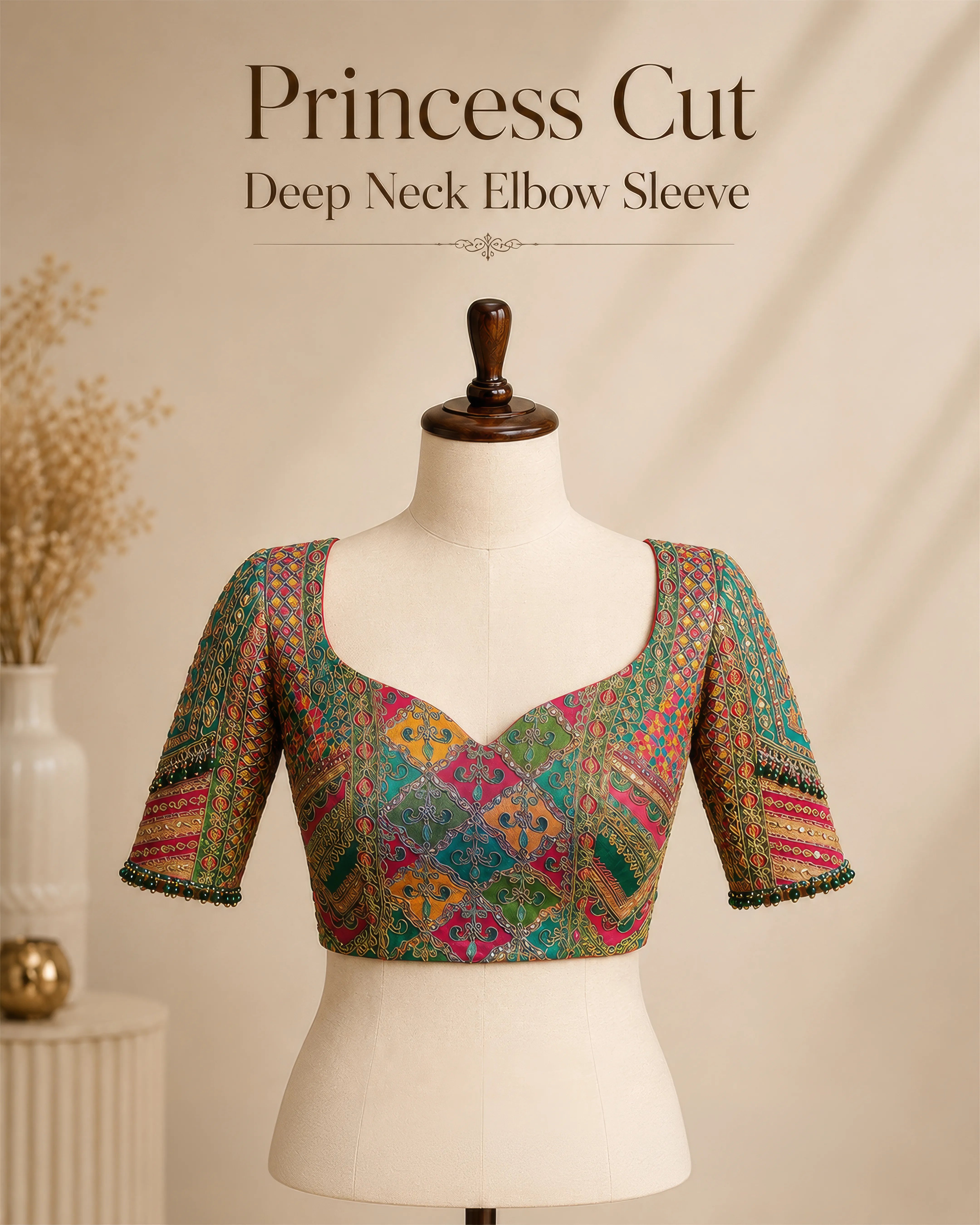 Princess Cut Blouse Farma - Both Deep Neck - Elbow Sleeve
