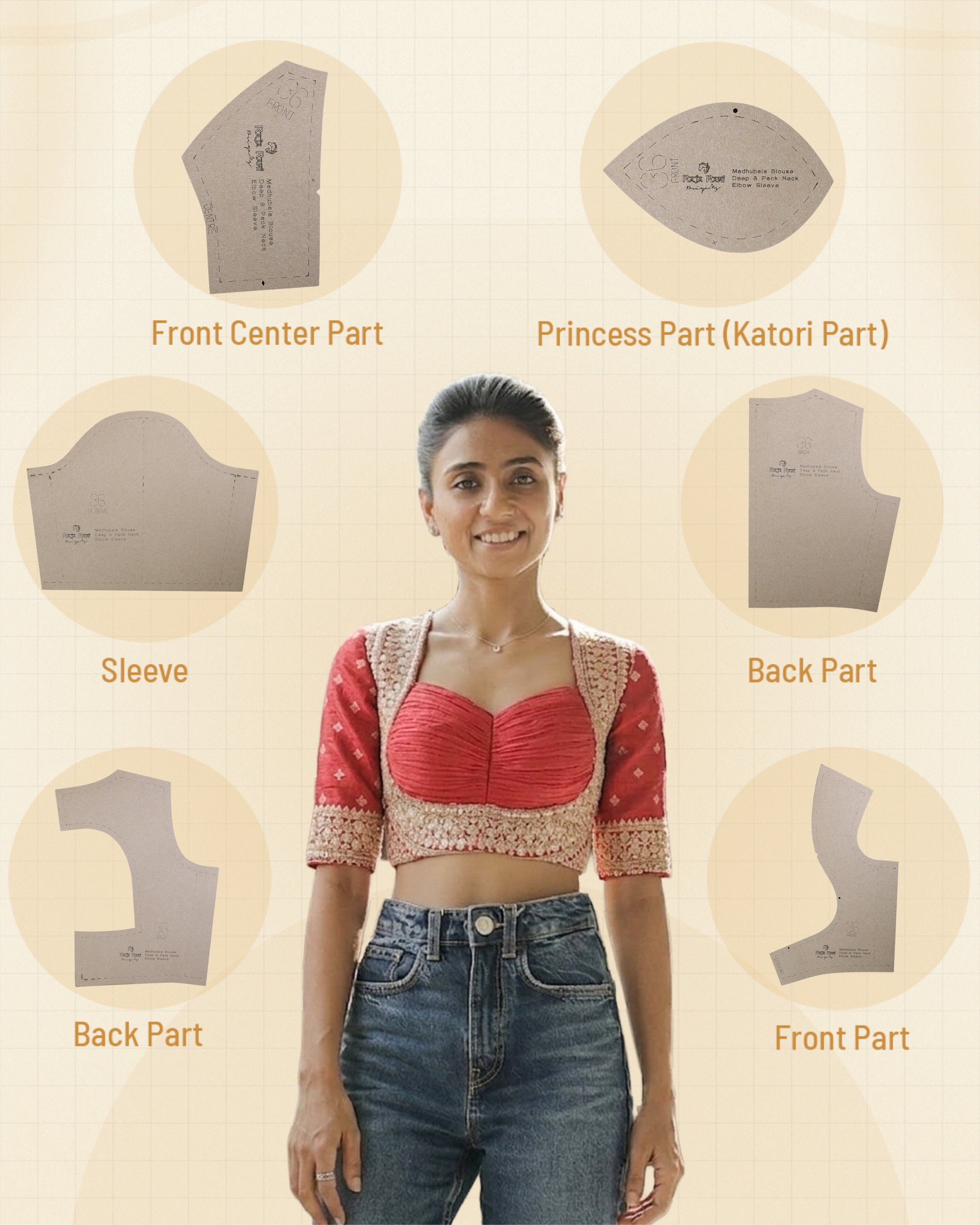 Madhubala Blouse - Deep & Pack Neck - Elbow Sleeve