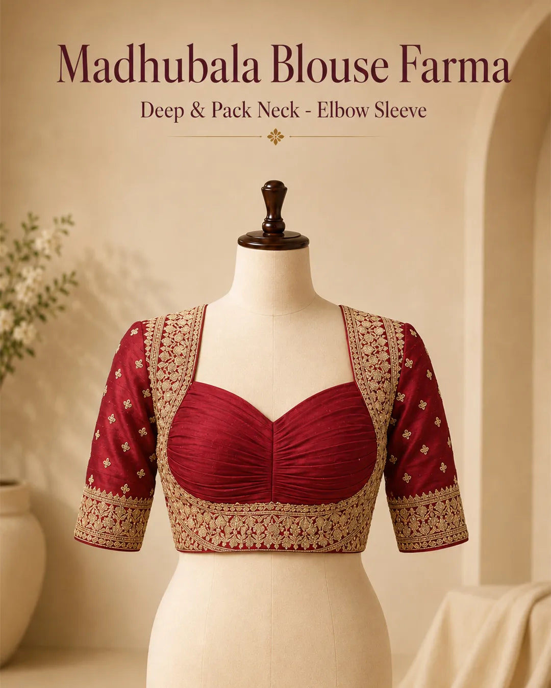 Madhubala Blouse Farma - Deep & Pack Neck - Elbow Sleeve