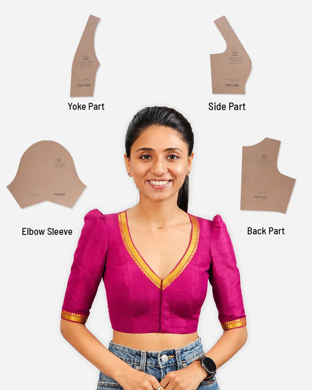 Straight Dart Blouse Farma  - Deep & Pack Neck - Puff Sleeve