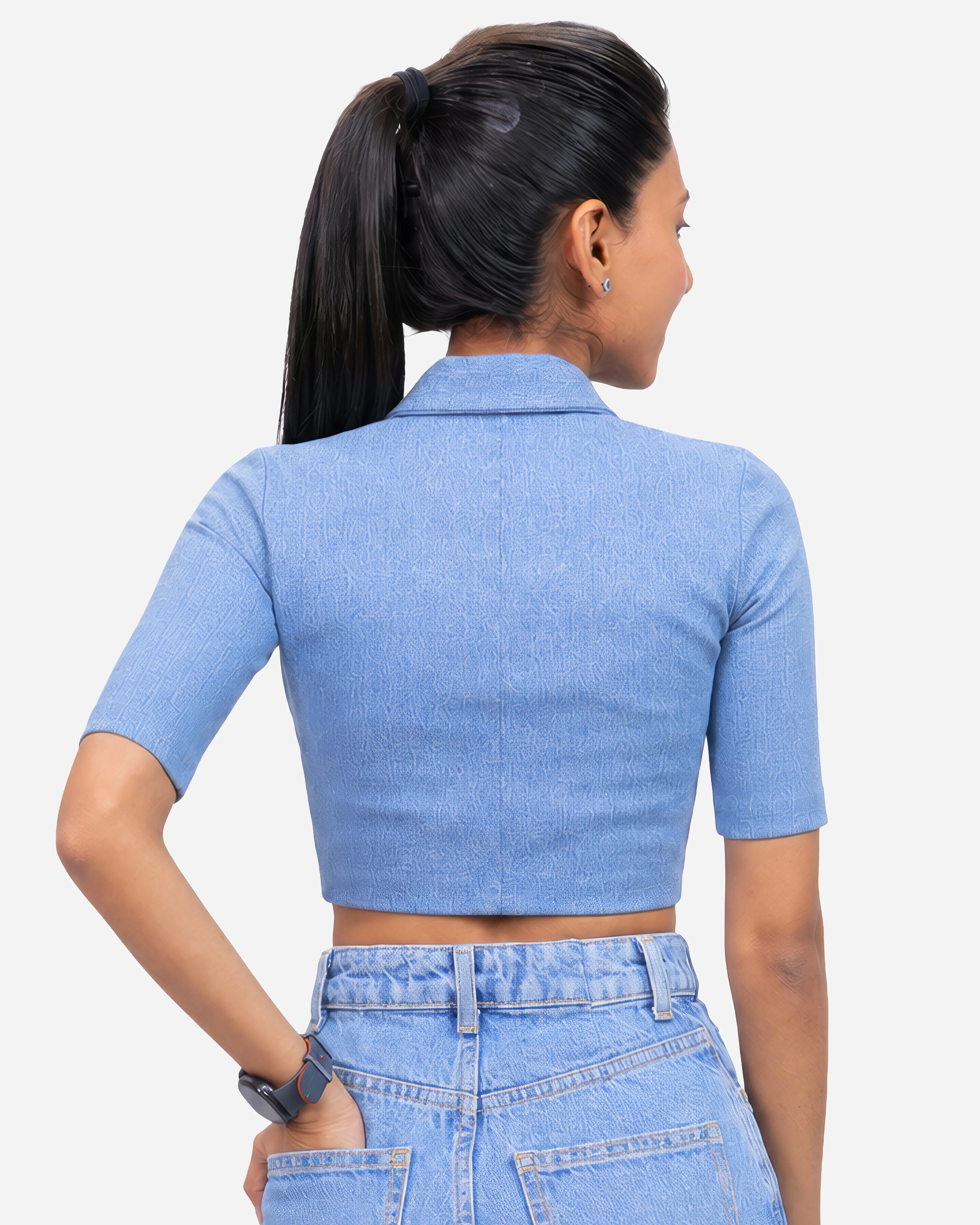 Straight Dart Blouse Farma - Shawl Collar - Elbow Sleeve