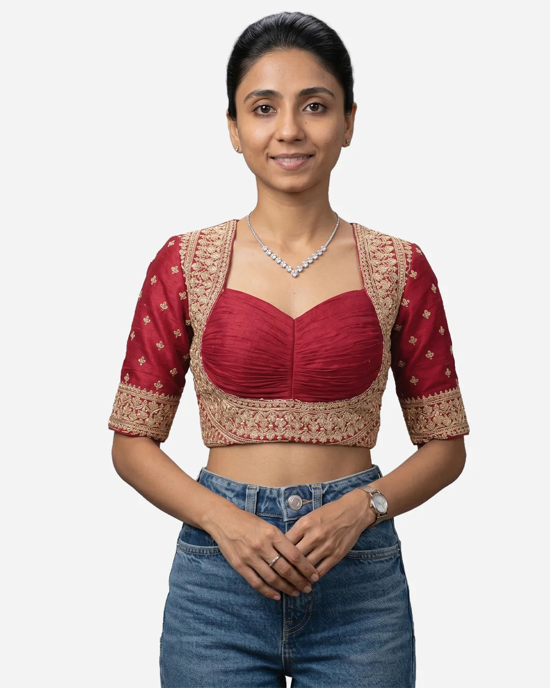 Madhubala Blouse Farma - Deep & Pack Neck - Elbow Sleeve