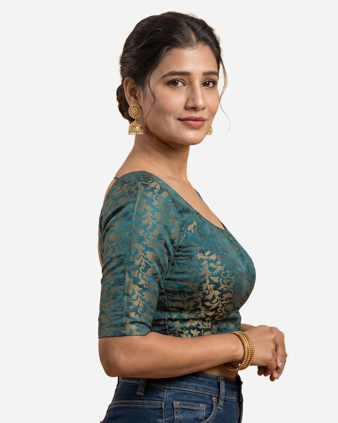 Katori Blouse Farma  - Both Deep Neck - Elbow Sleeve