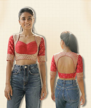 Madhubala Blouse - Deep & Pack Neck - Elbow Sleeve (Sizes 30 to 50)