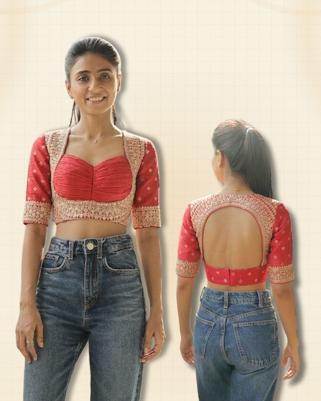 Madhubala Blouse - Deep & Pack Neck - Elbow Sleeve