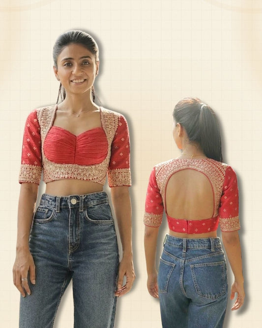 Madhubala Blouse - Deep & Pack Neck - Elbow Sleeve (Sizes 30 to 50)