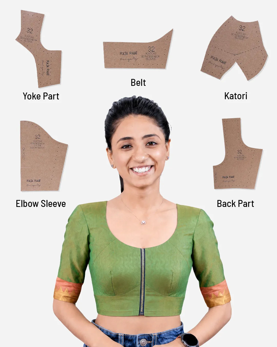 Katori Blouse Farma  - Both Deep Neck - Elbow Sleeve