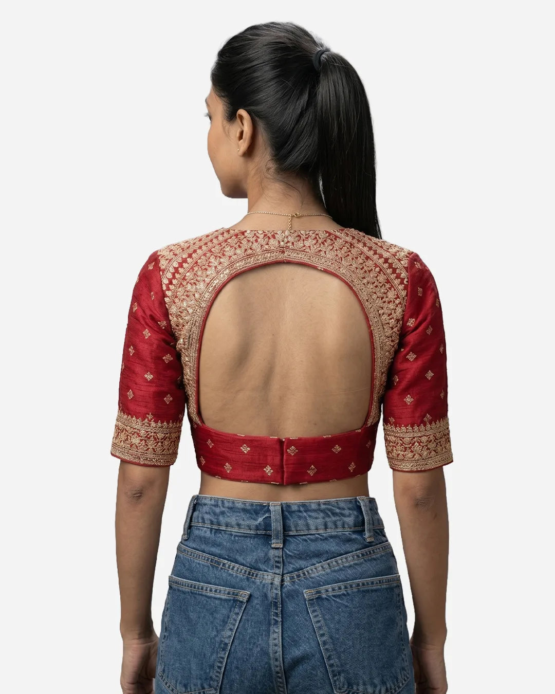 Madhubala Blouse Farma - Deep & Pack Neck - Elbow Sleeve